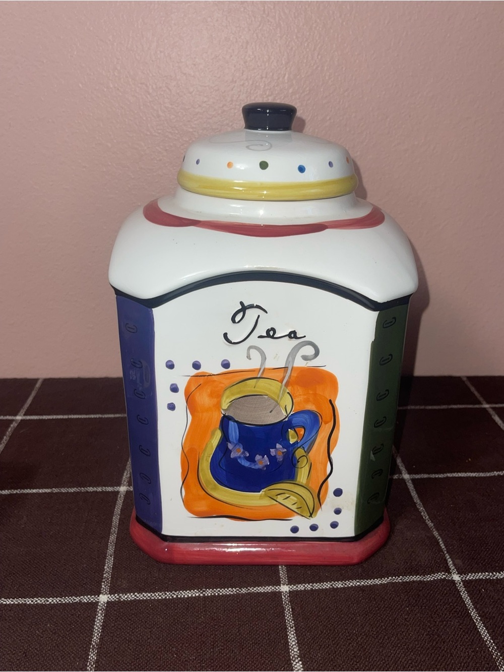 Nonni's Biscotti Tea Sugar Coffee Cookie Jar Vintage Handmade Painted